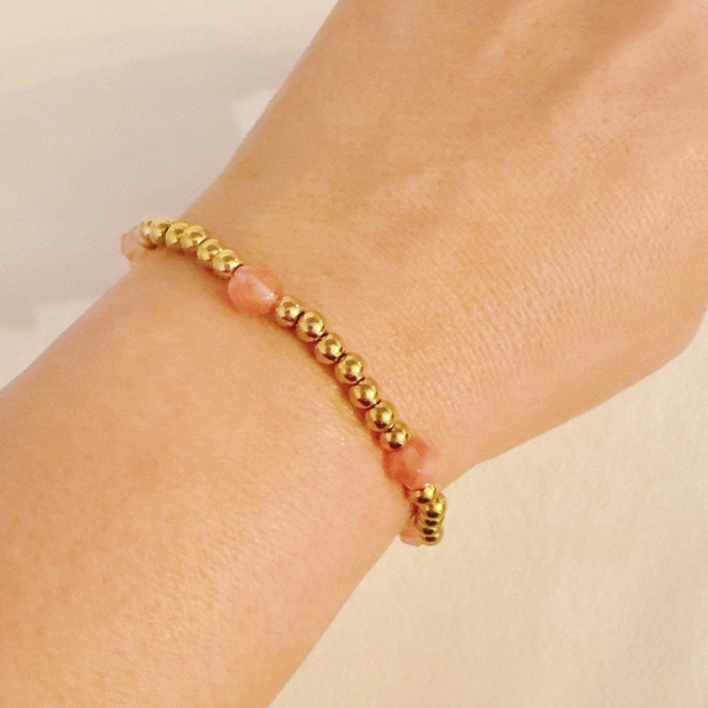 Golden Beads Stone Stretch Bracelet - all three colorways styled on wrist