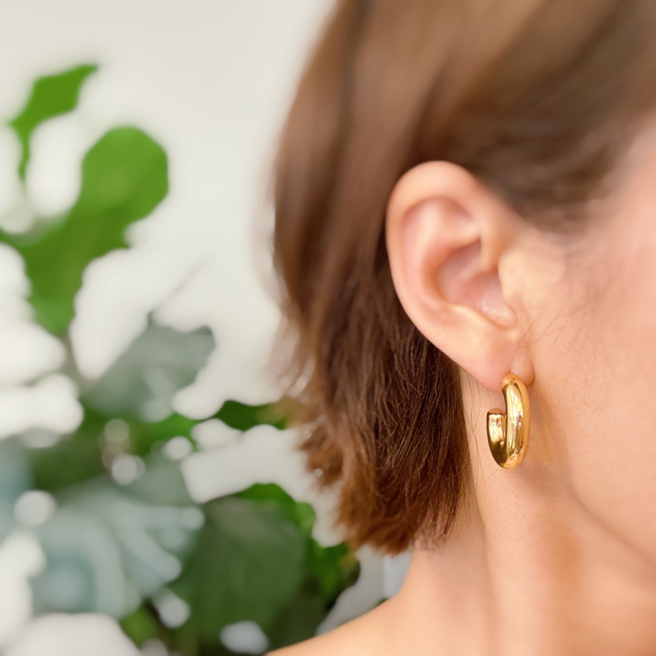 Golden Object Oval Hoop Earrings - styled on model