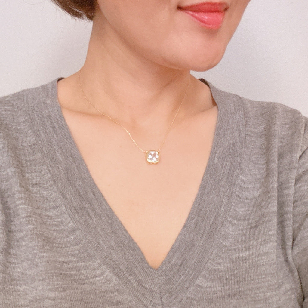 Cushion Cut Bezel Diamond Necklace - flat lay view