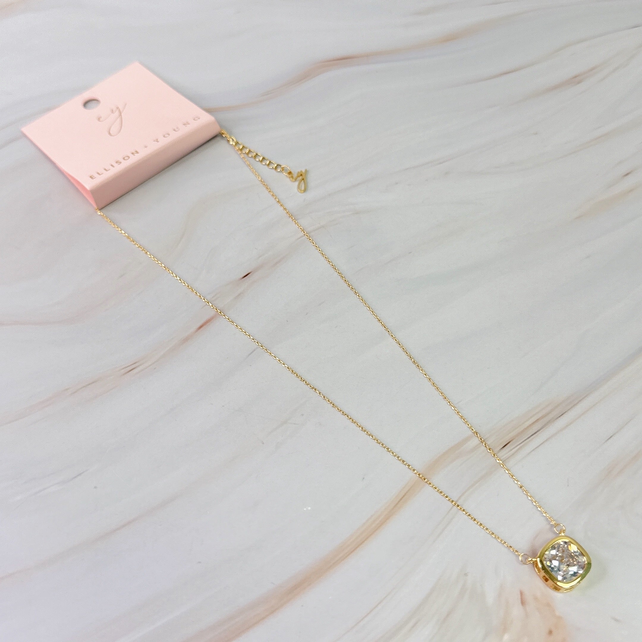 Cushion Cut Bezel Diamond Necklace - layered with other necklaces