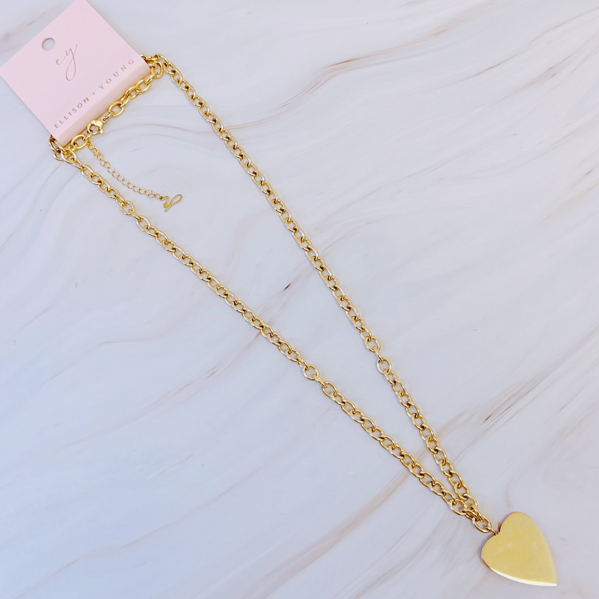 Lovely Big Heart Chain Necklace - layered with other necklaces