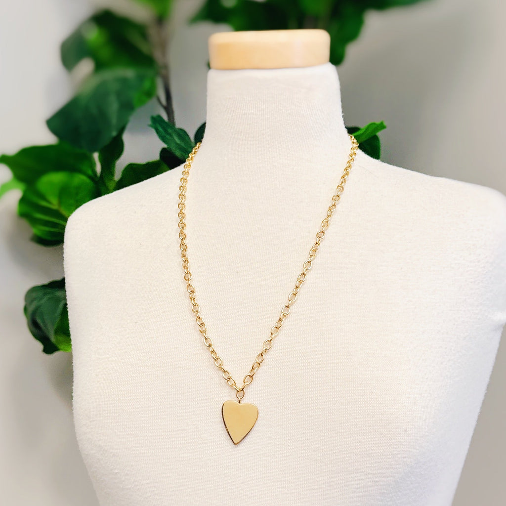 Lovely Big Heart Chain Necklace - styled on model