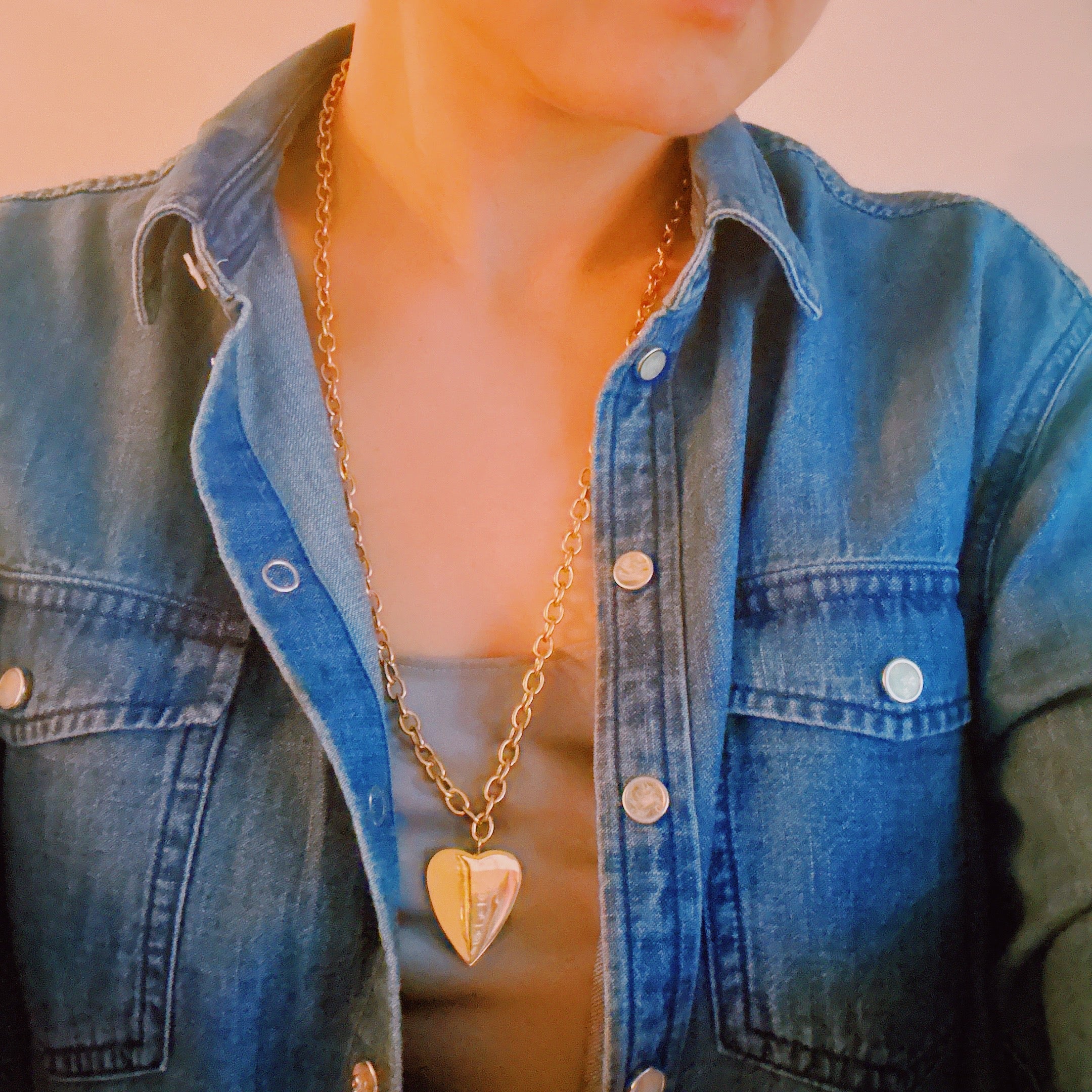 Lovely Big Heart Chain Necklace - close up of heart pendant