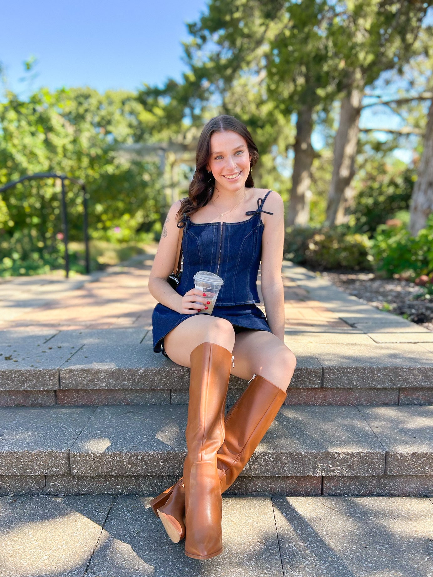 DENIM SKORT WITH ELASTIC WAISTBAND