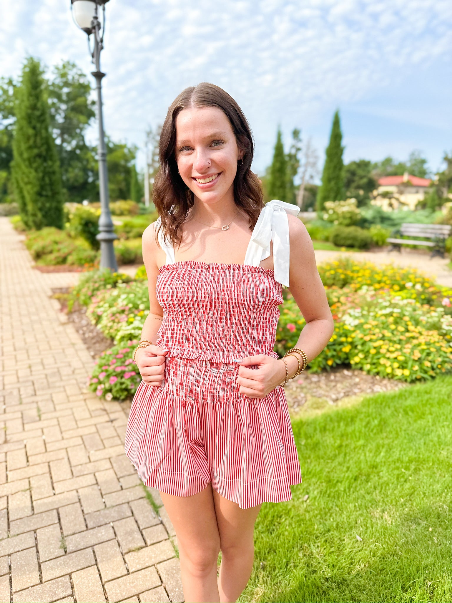 Smocked Tie Shoulder Cami and Shorts Set