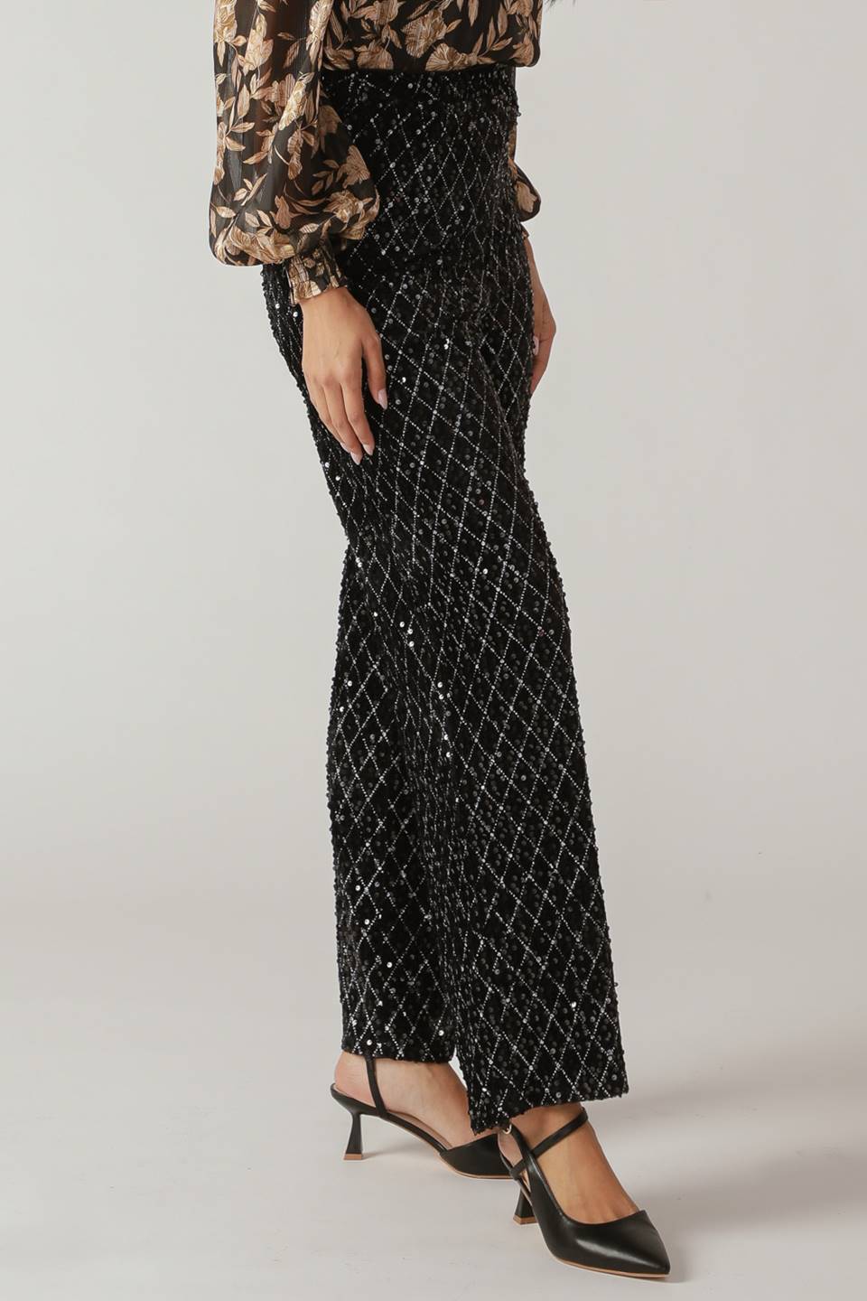 Black sequin wide-leg pants - view 4