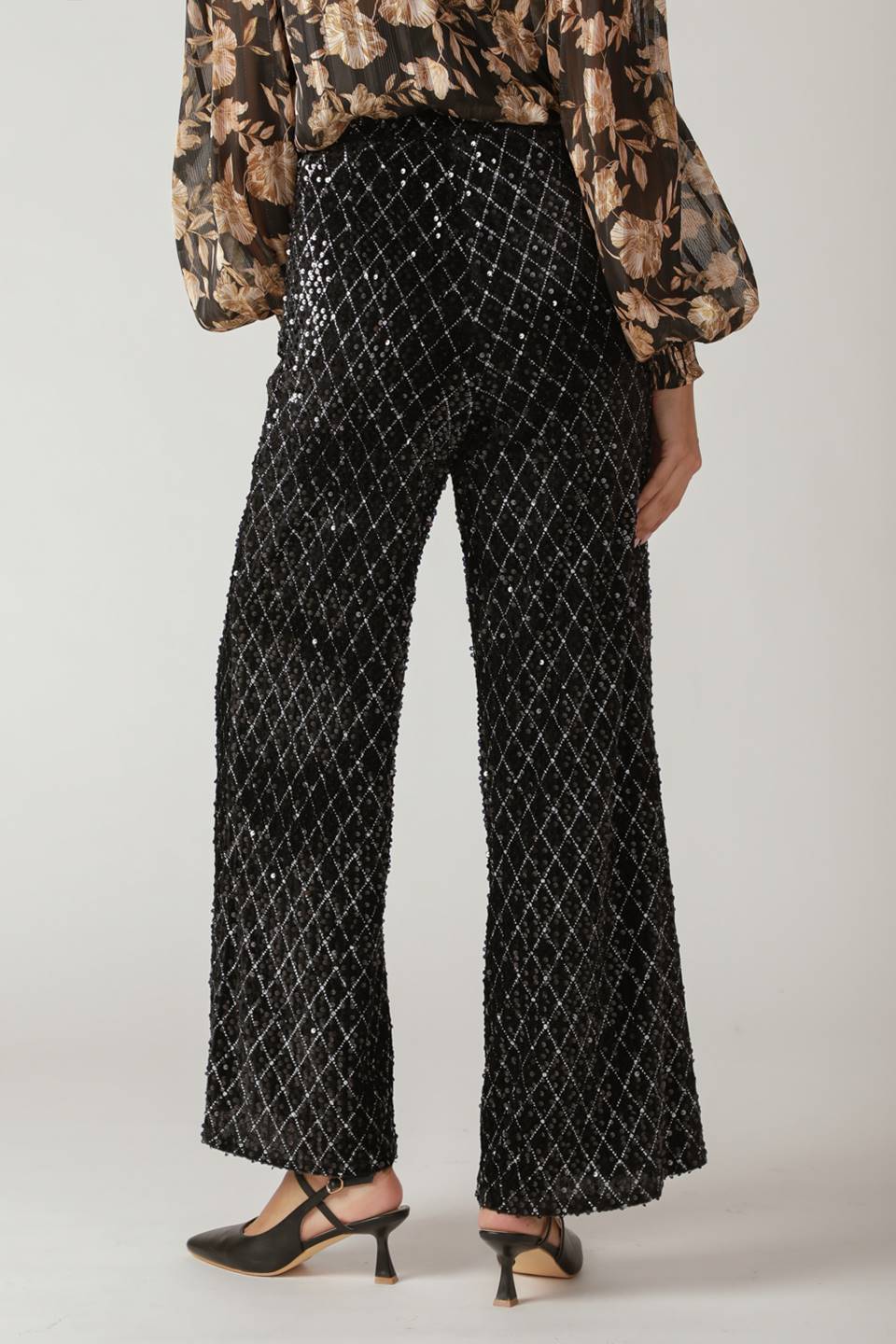 Black sequin wide-leg pants - view 6