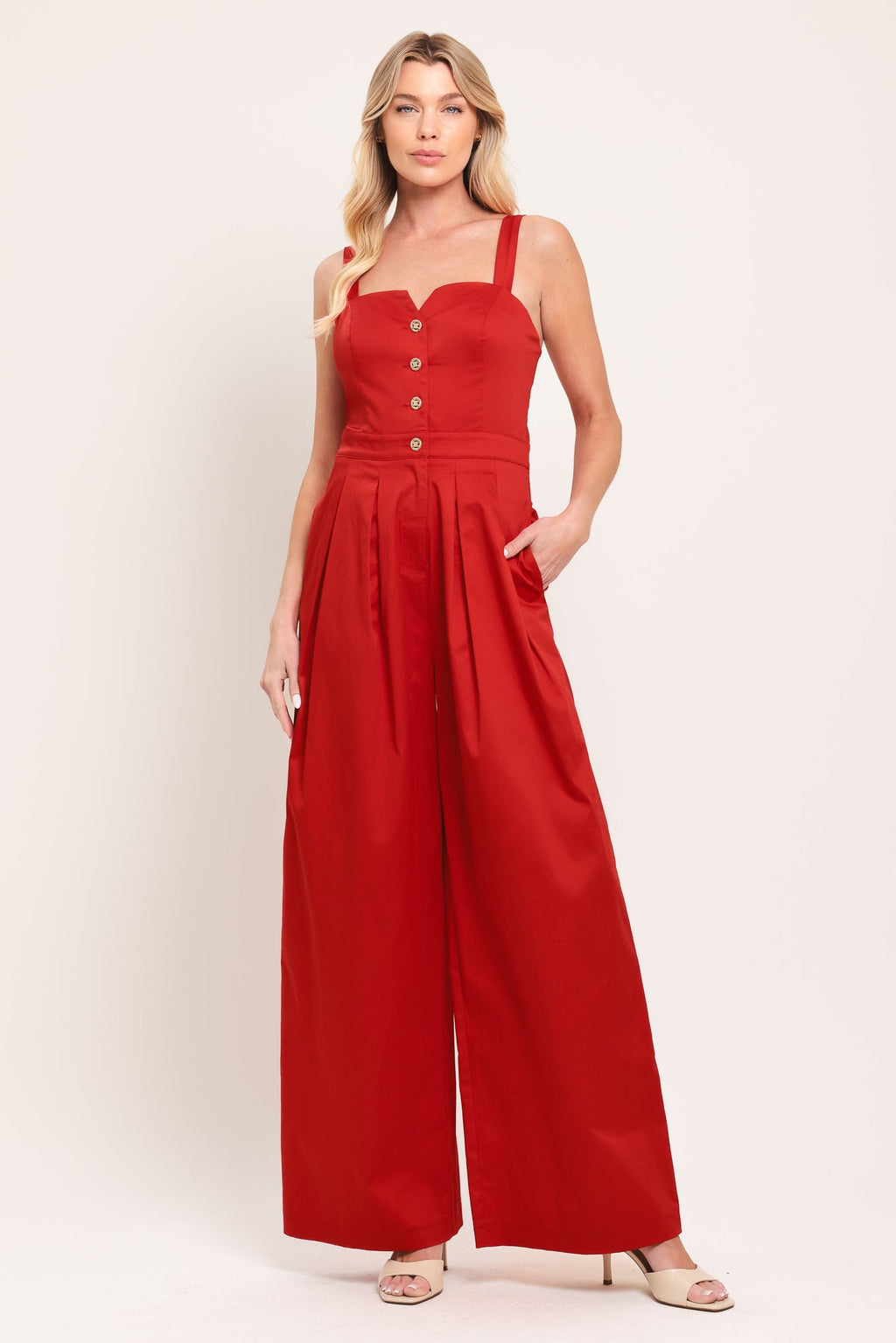 Black Tie Romance Woven Jumpsuit in Red