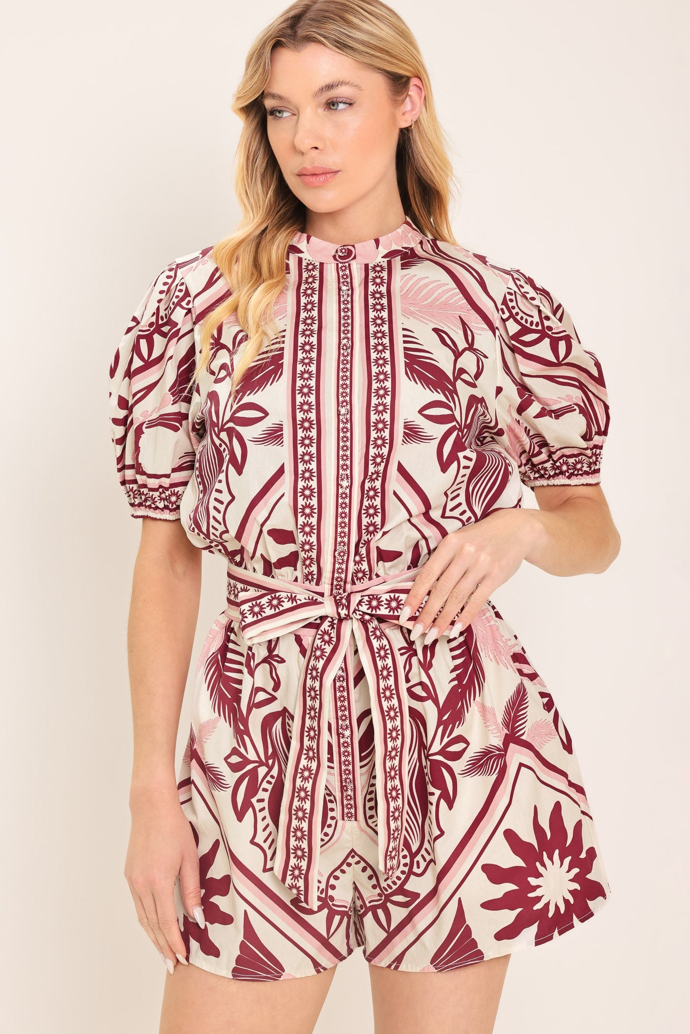 Provence Weekend Woven Romper - close up of print detail