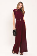 Dark Cherry Column Woven Jumpsuit - front view