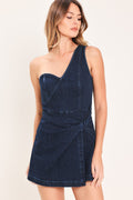 Dark Indigo downtown darling denim skort romper