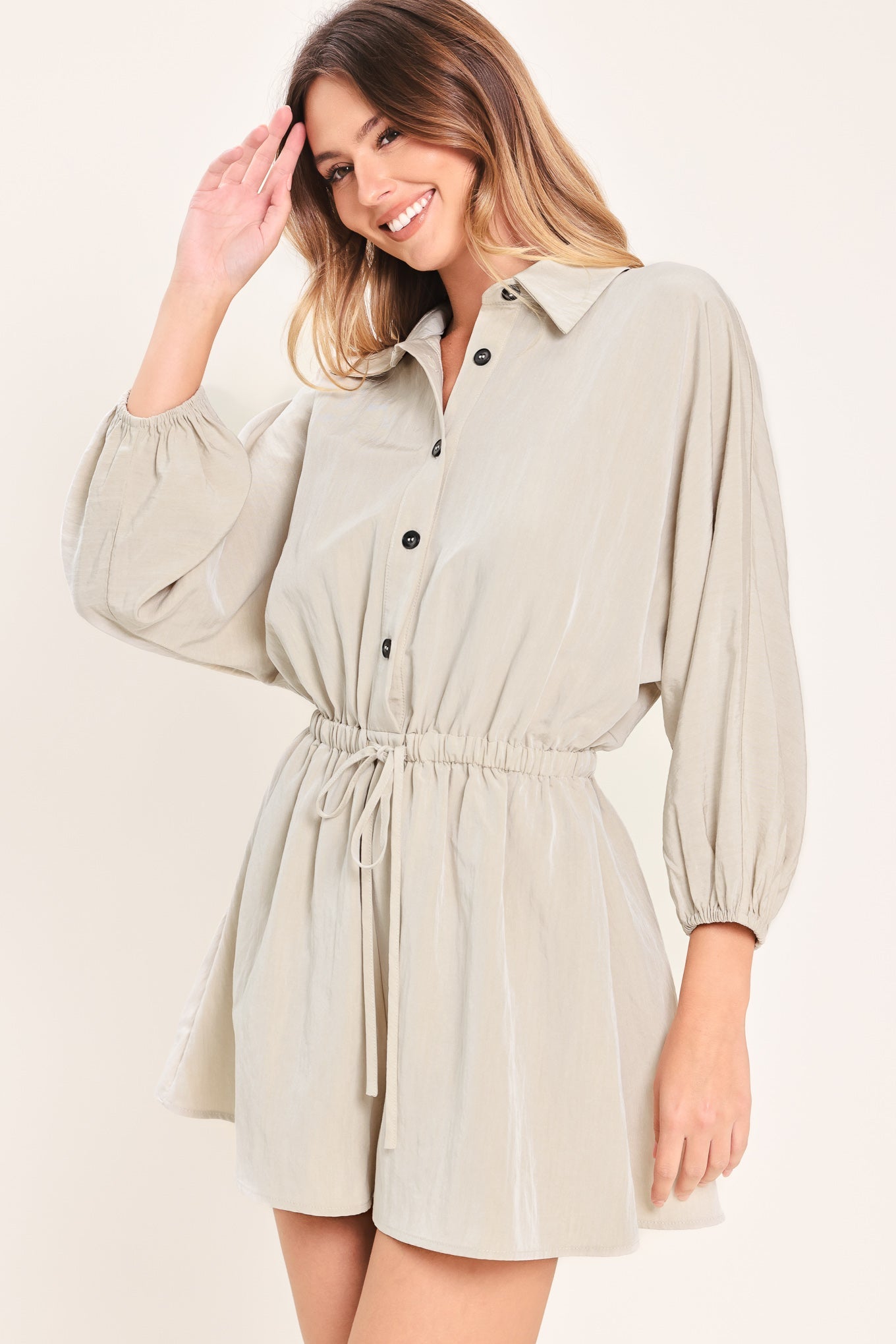 Resort Ready Woven Romper - styled with sandals full length view