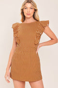 Rust cinnamon stripe woven skort romper