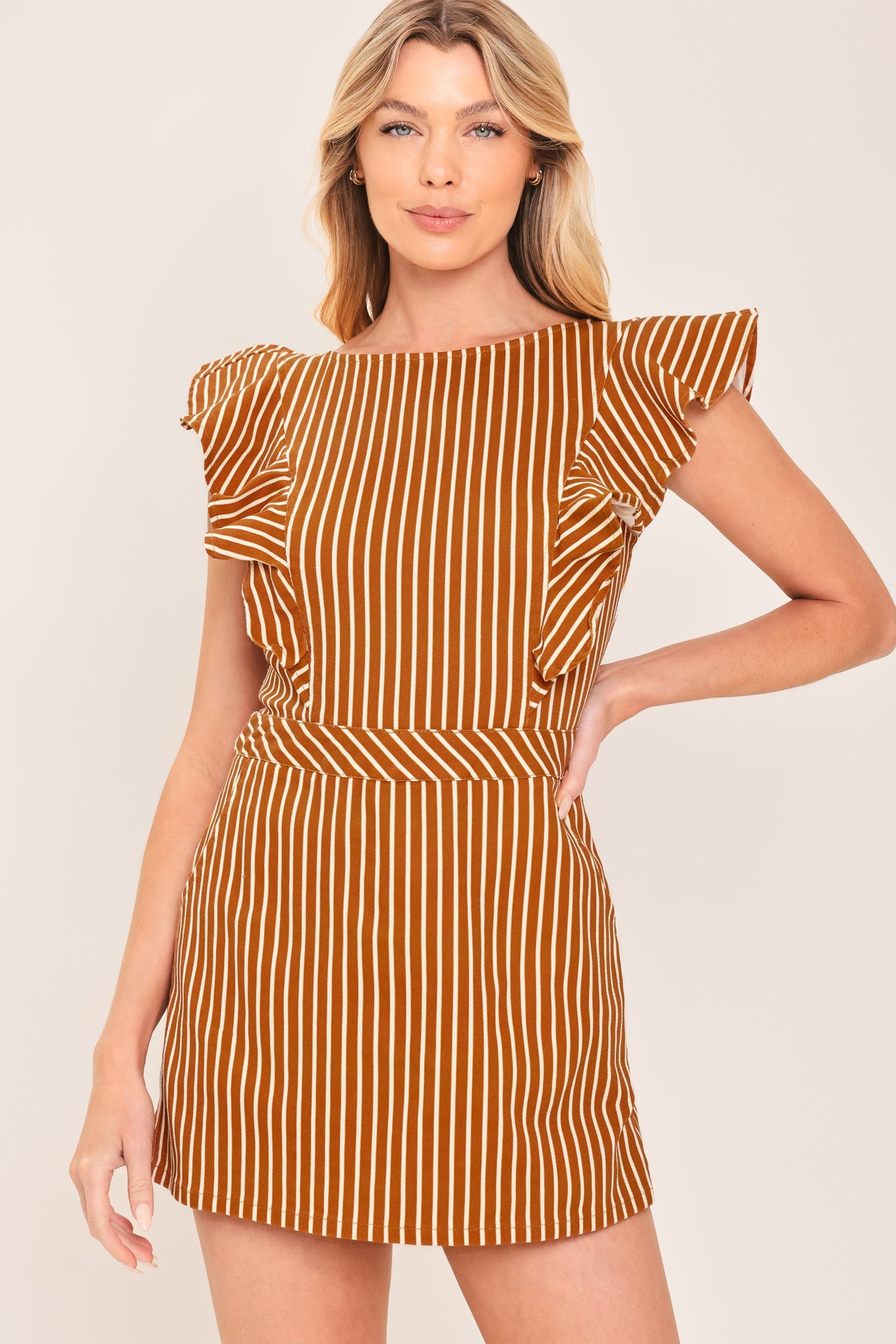 Rust cinnamon stripe woven skort romper