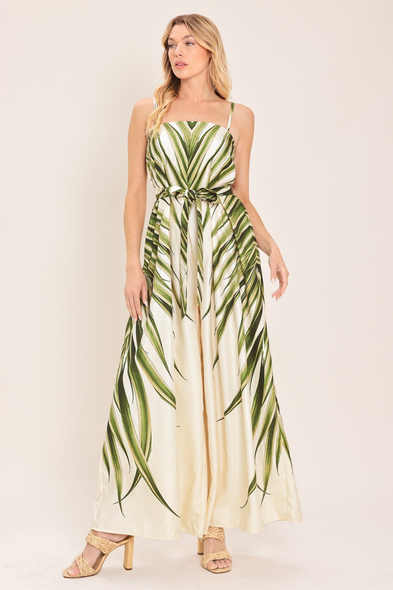 Resort Canvas Woven Jumpsuit in Ivory print