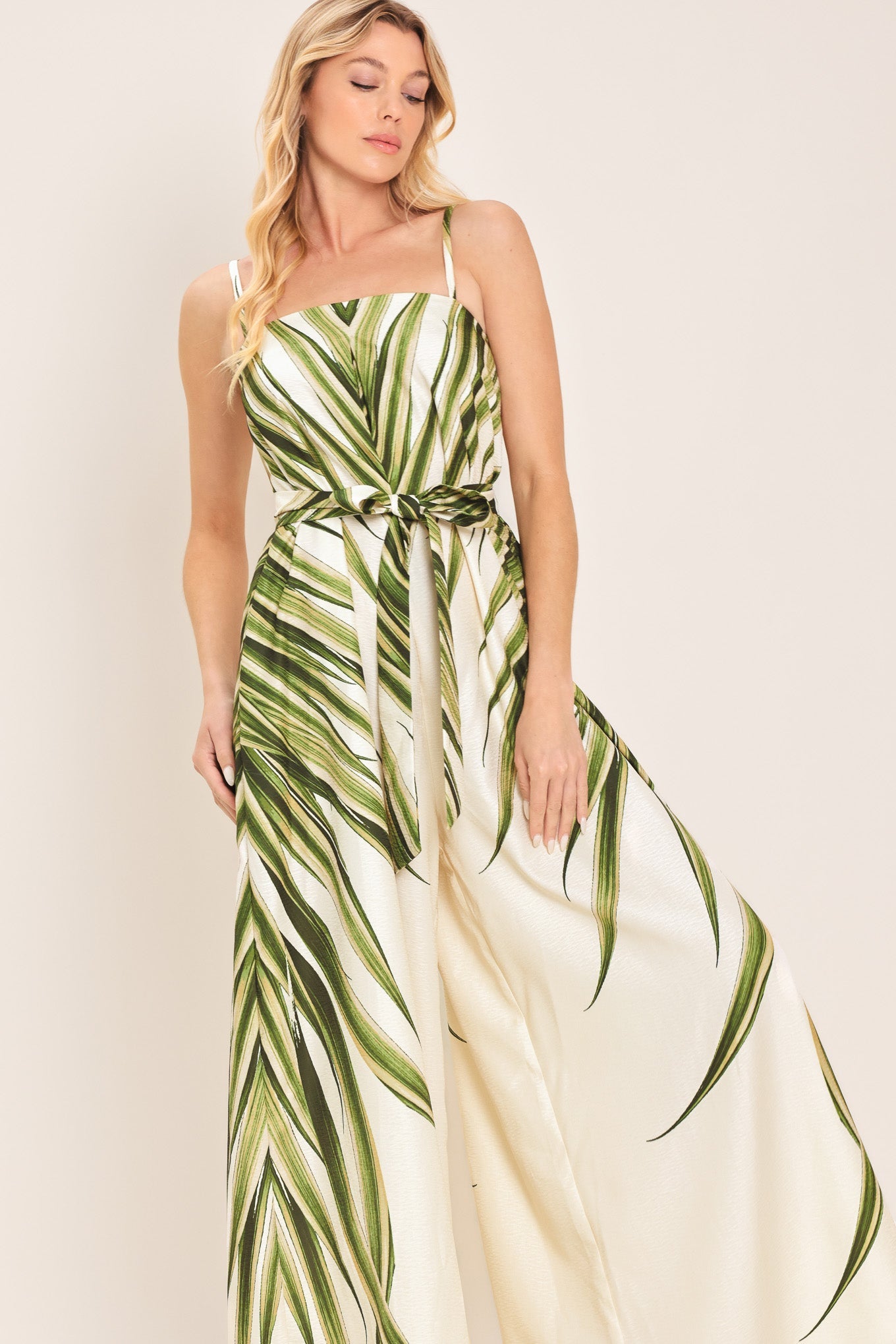 Resort Canvas Woven Jumpsuit, 100% polyester wide-leg silhouette