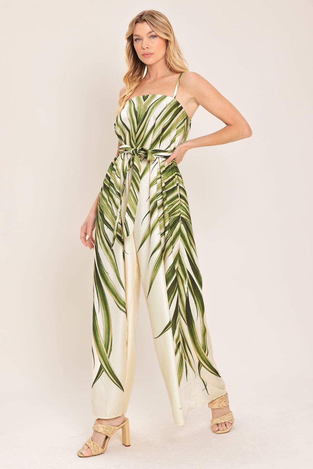 Resort Canvas Woven Jumpsuit in Ivory print