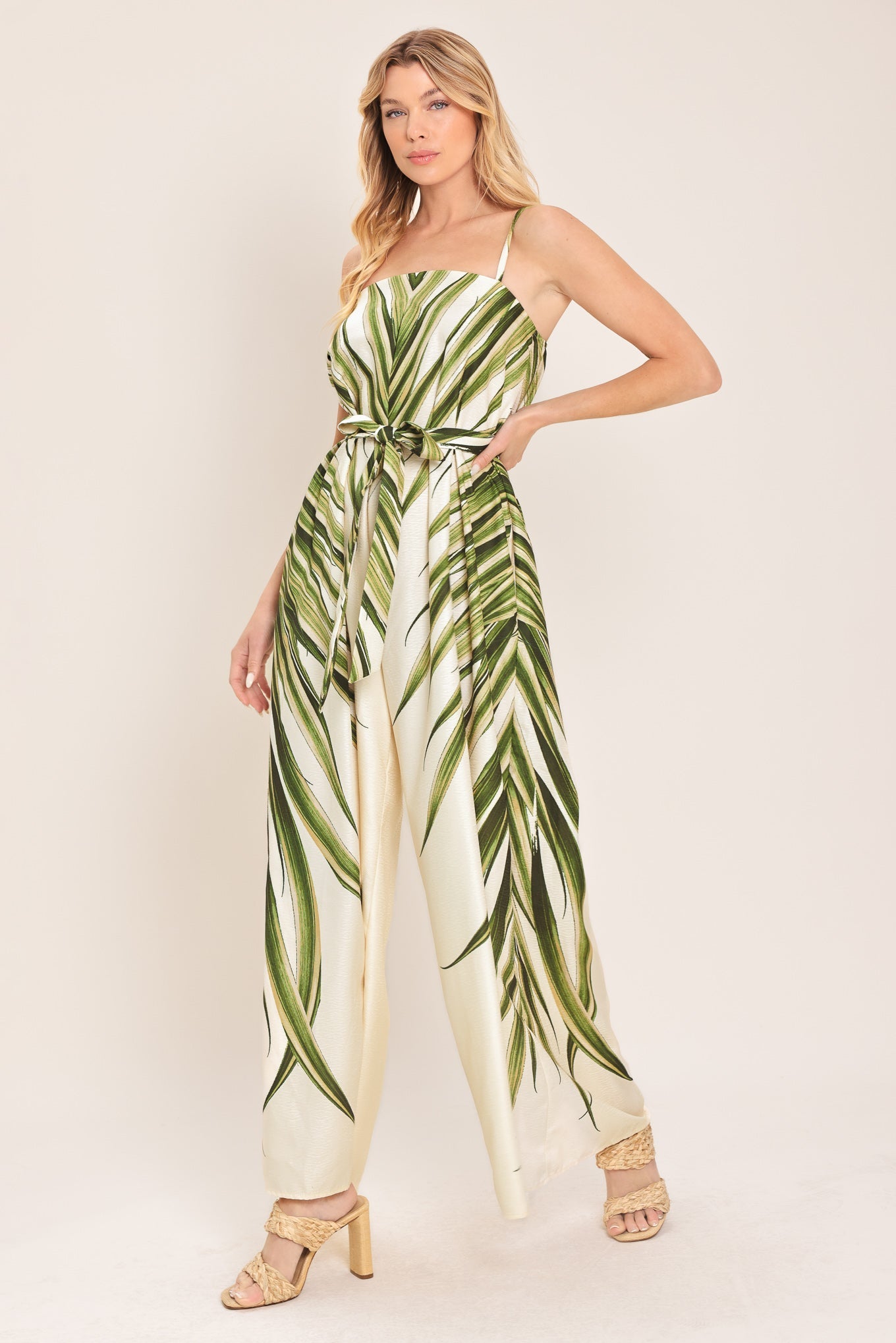 Resort Canvas Woven Jumpsuit in Ivory print