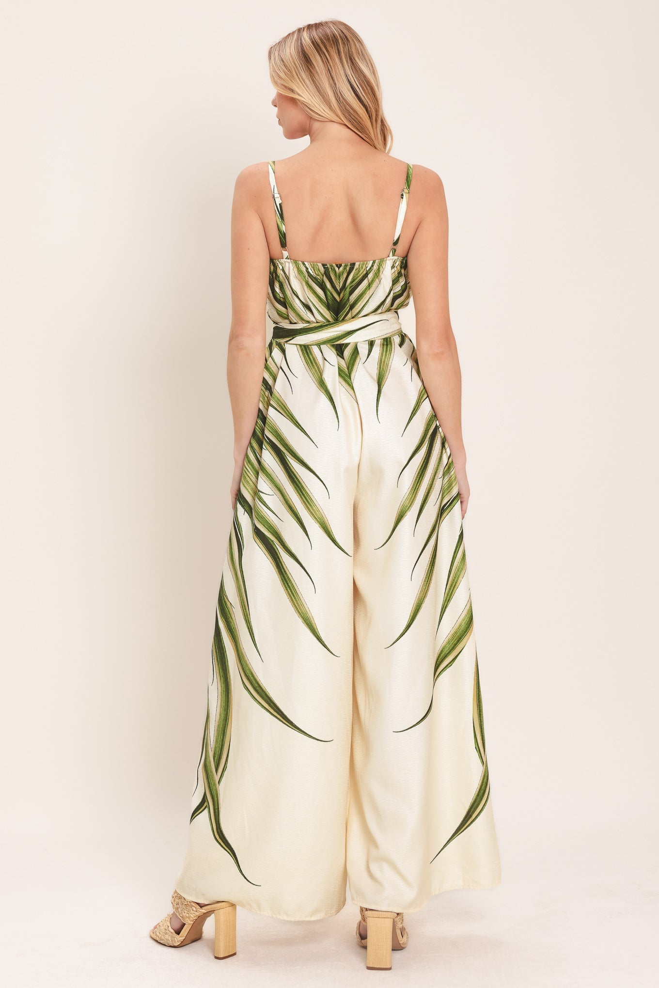 Resort Canvas Woven Jumpsuit, 100% polyester wide-leg silhouette
