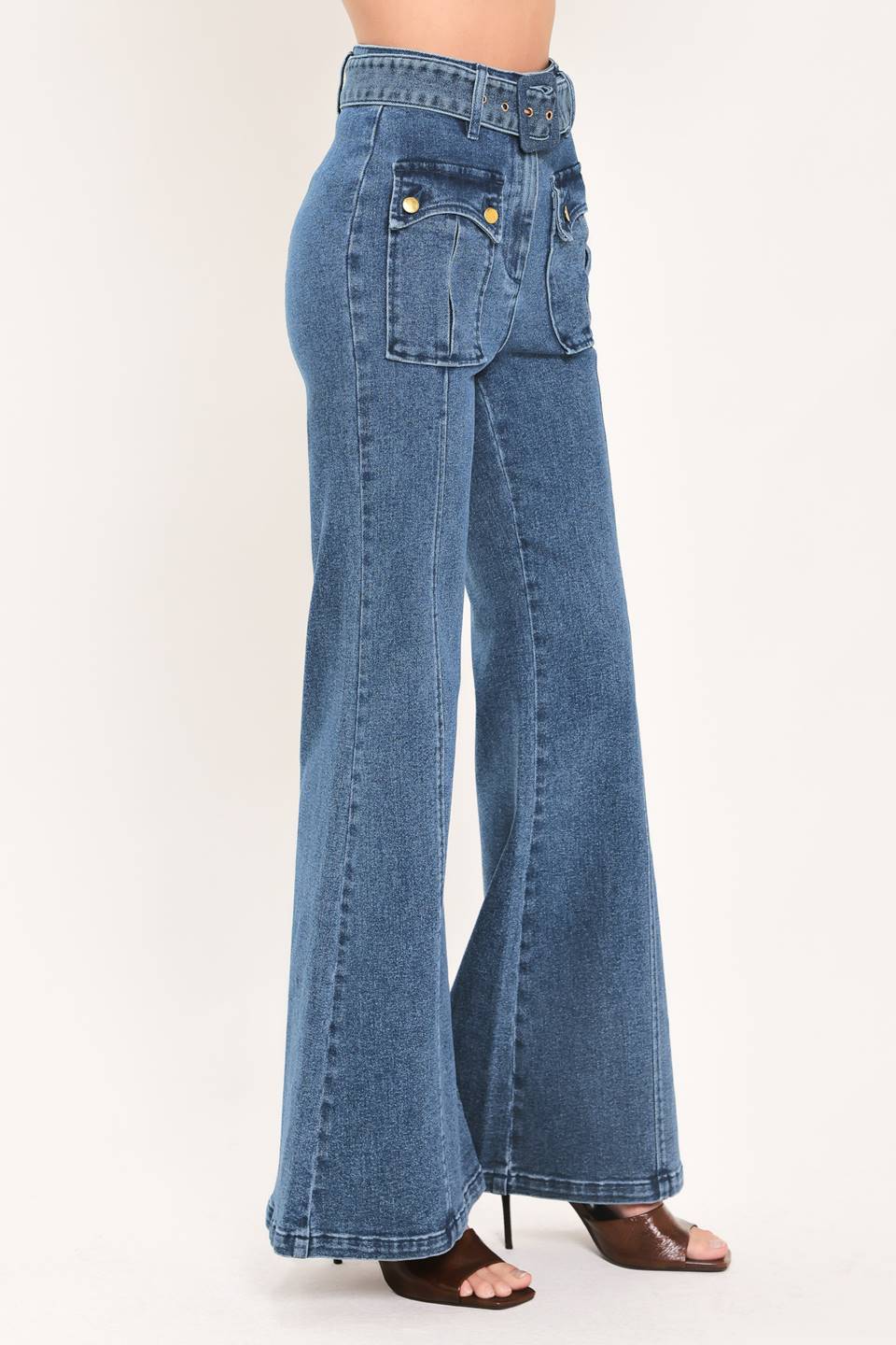 Blue Horizon Denim Pants in medium indigo, side view