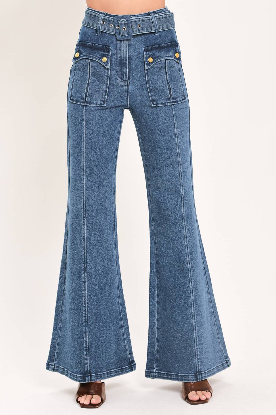 Blue Horizon Denim Pants in medium indigo, close-up