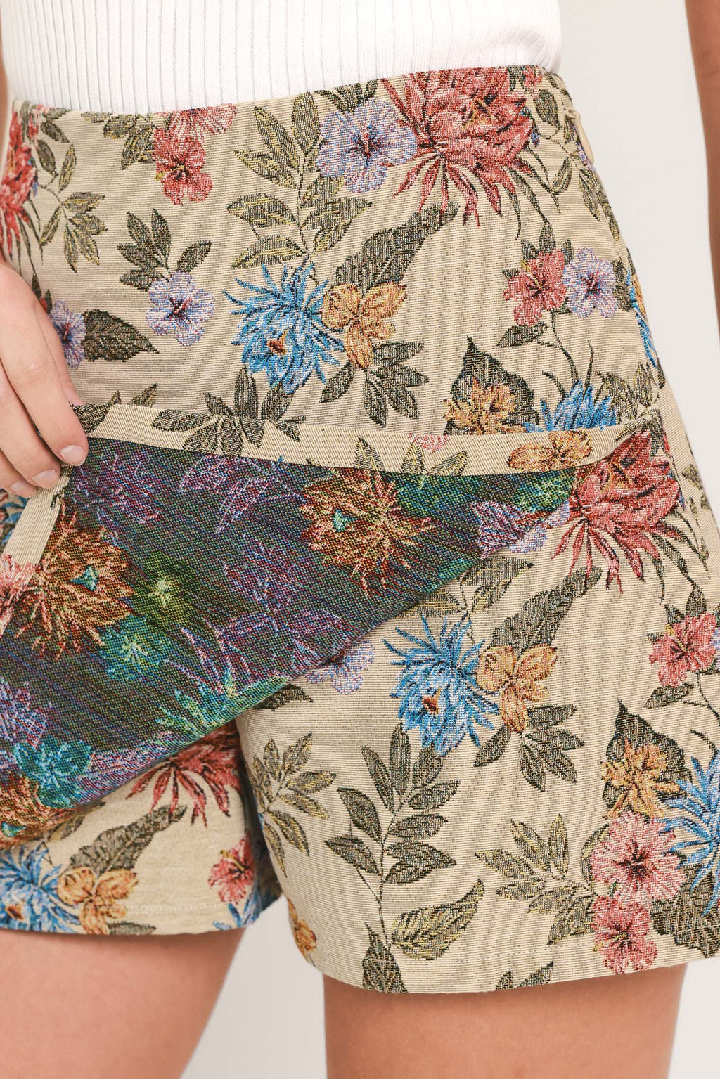 Wildflower Morning Note Woven Jacquard Skort - floral jacquard skort, view 4