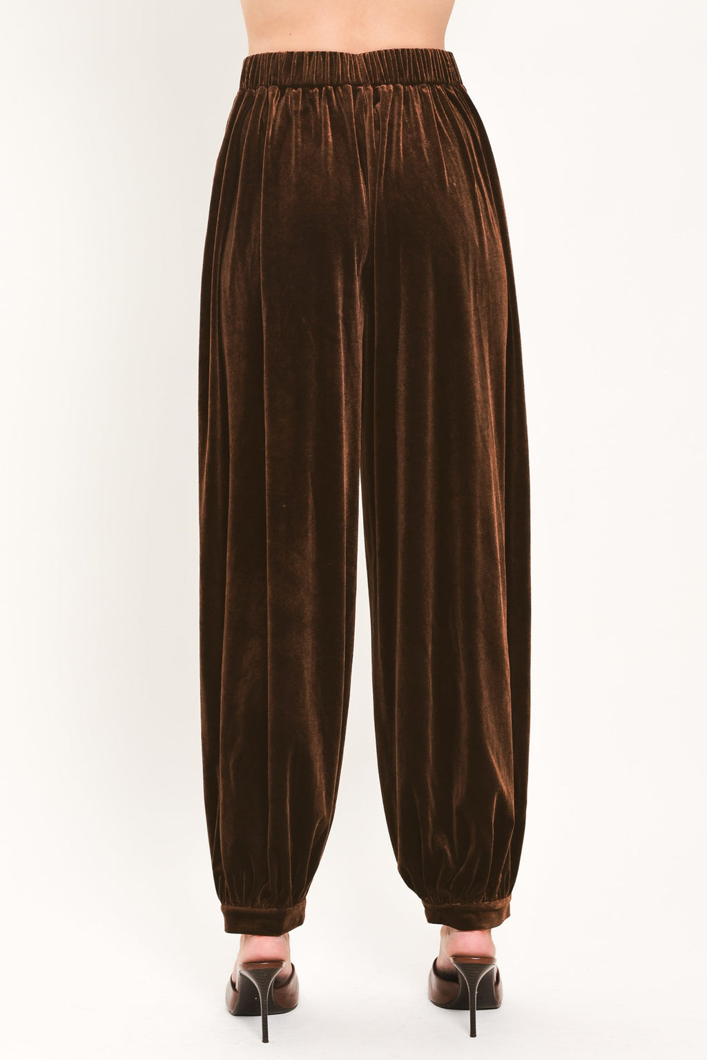 Brown Velvet Harem Pants in brown, alternate view