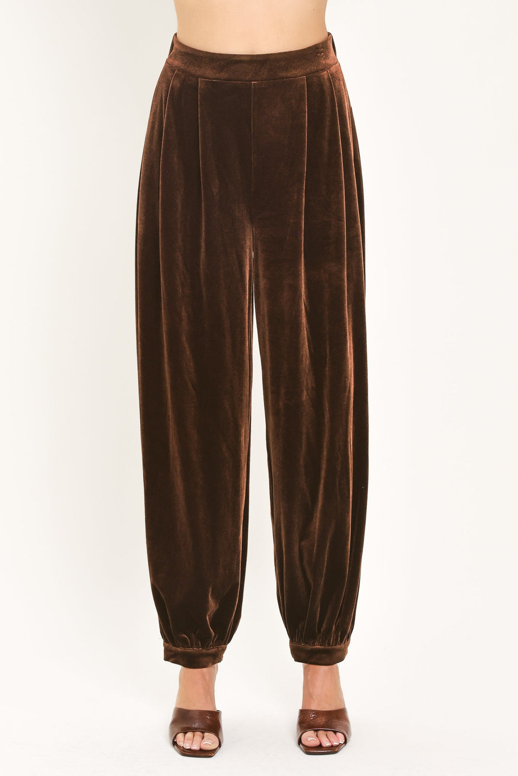 Brown Velvet Harem Pants in brown, detail view
