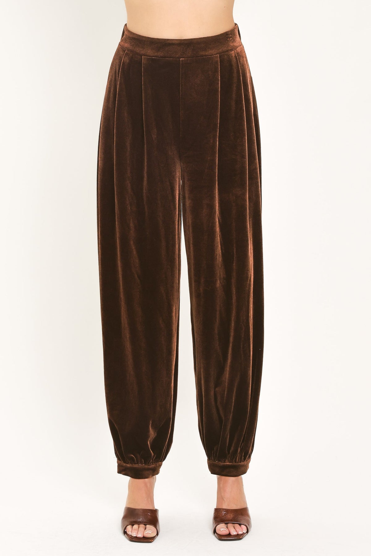 Brown Velvet Harem Pants in brown, detail view