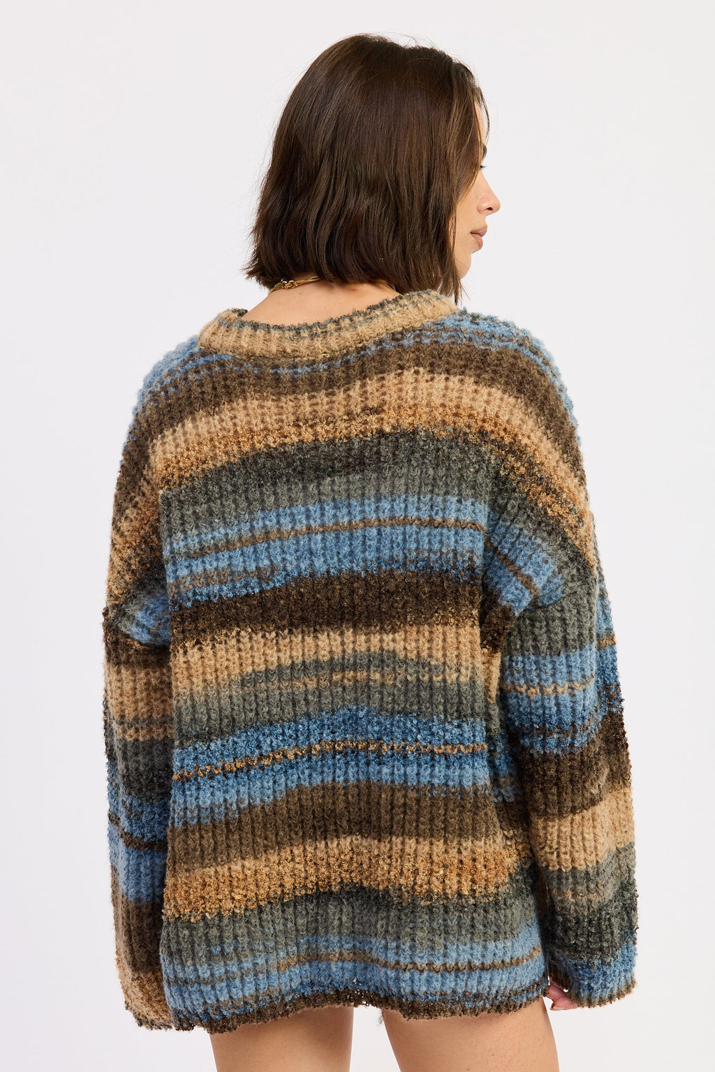 Oversized Knit Top in brown blue mix, side view