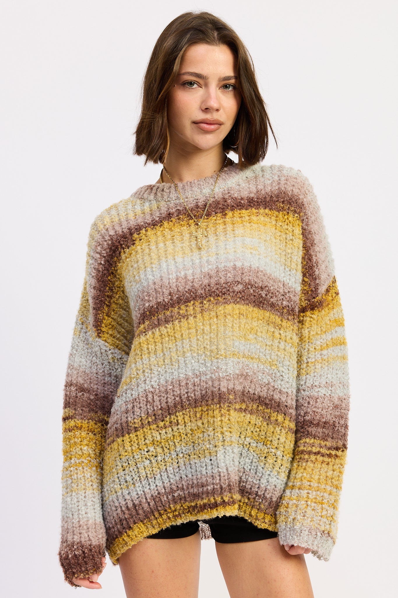 Oversized Knit Top in yellow brown mix, front view