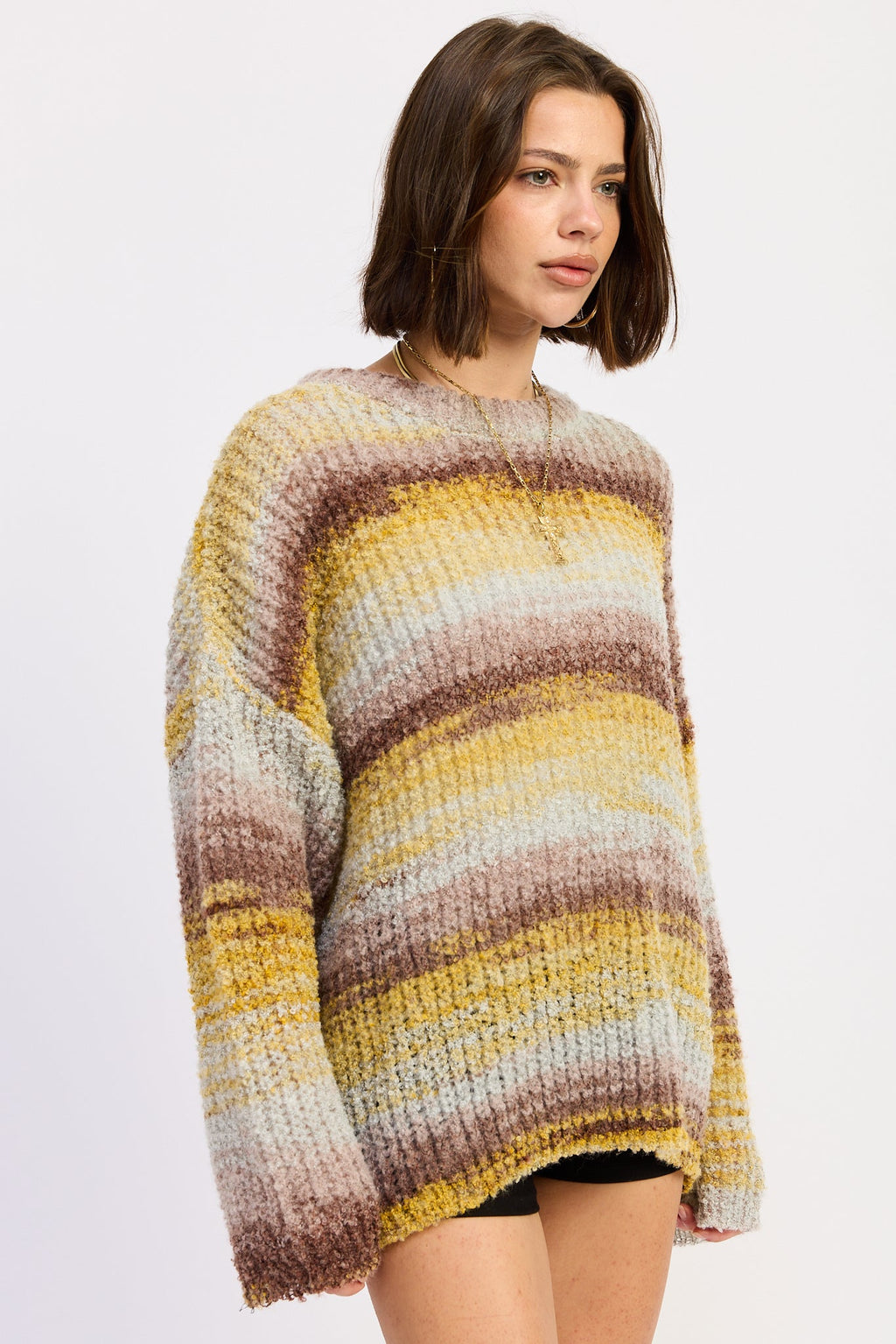 Oversized Knit Top in yellow brown mix, detail