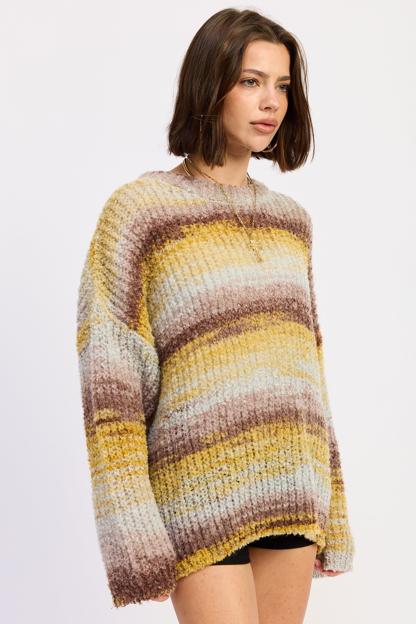 Oversized Knit Top in yellow brown mix, detail