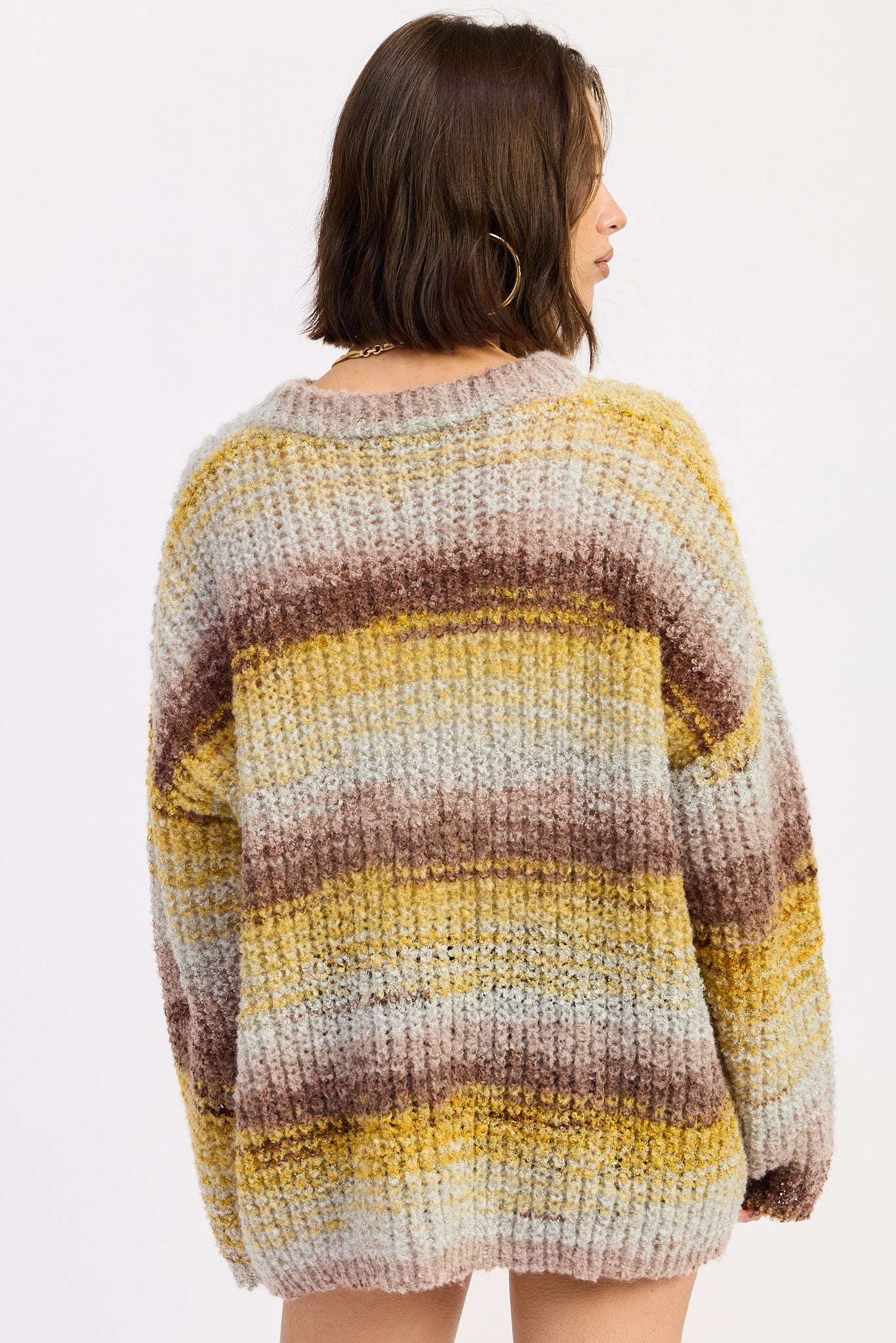 Oversized Knit Top in yellow brown mix, side view