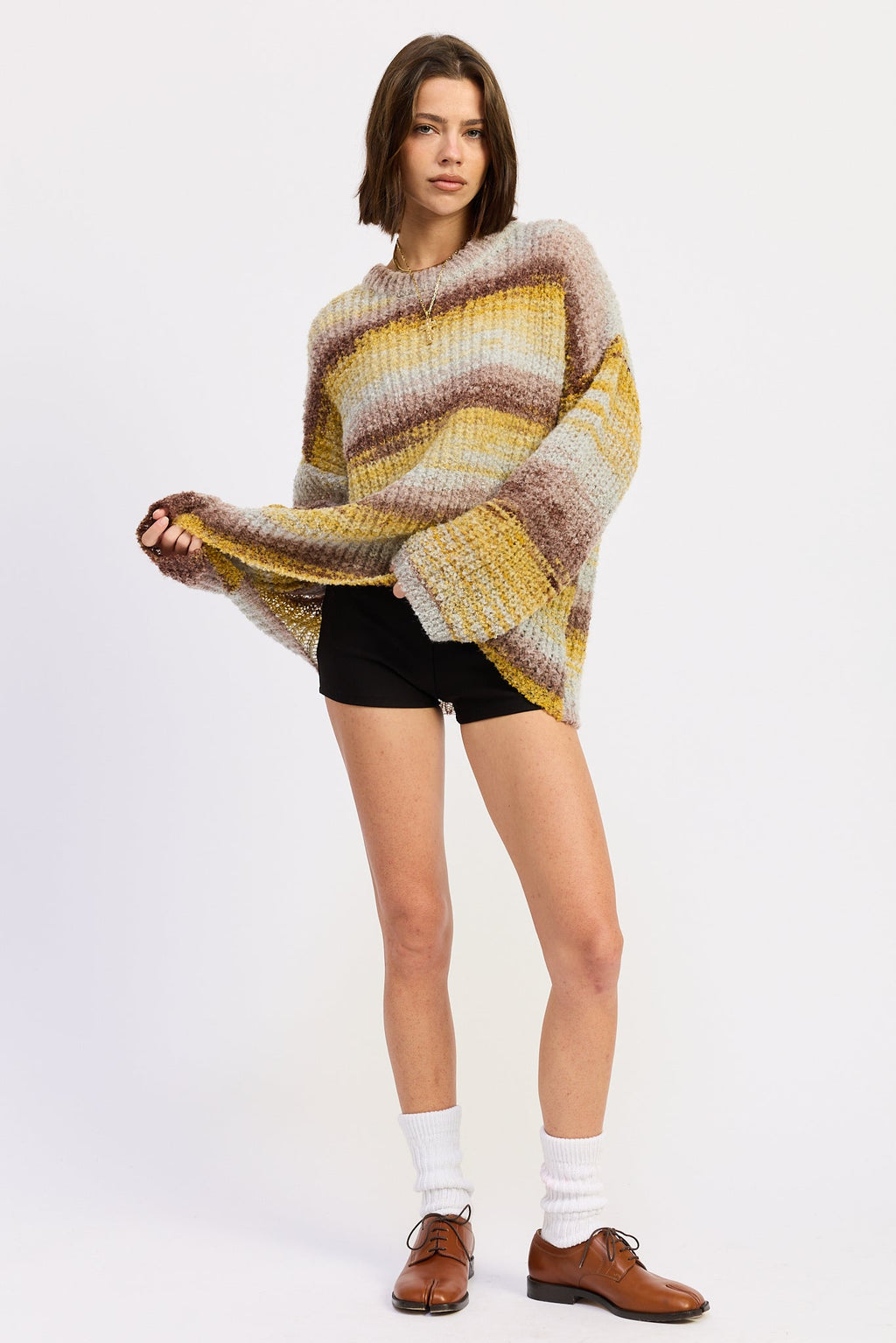Oversized Knit Top in yellow brown mix, worn