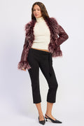 Soraya faux leather fur trim jacket in burgundy and brown - view 4