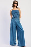 Dakota Top in Denim Blue - styled outfit full length view