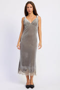 Maeve grey V-neck lace midi dress with open back - view 1