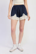 Ana Satin Shorts in Navy - styled outfit full length view