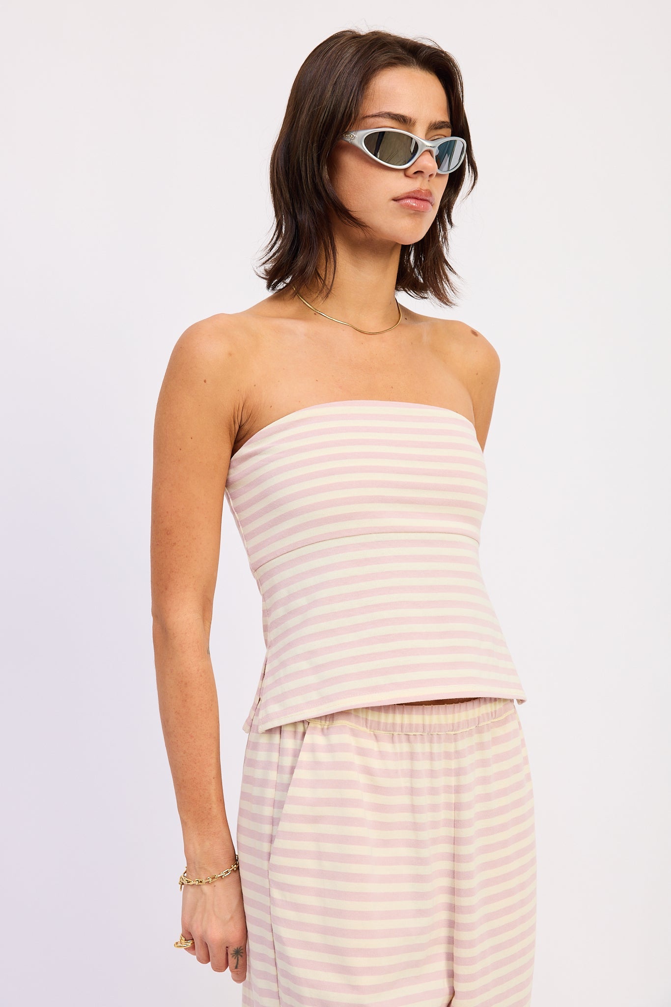 Nerina Tube Top in Pink Ivory Stripe - back view