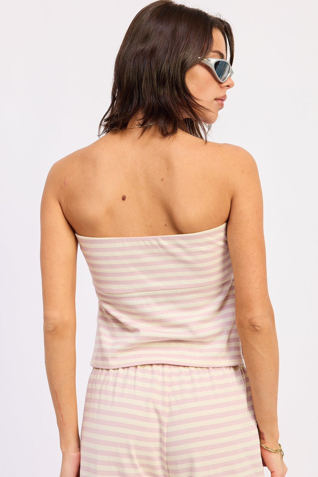 Nerina Tube Top in Pink Ivory Stripe - styled as matching set with Nerina Pants