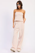 Nerina Tube Top in Avocado Ivory Stripe - front view