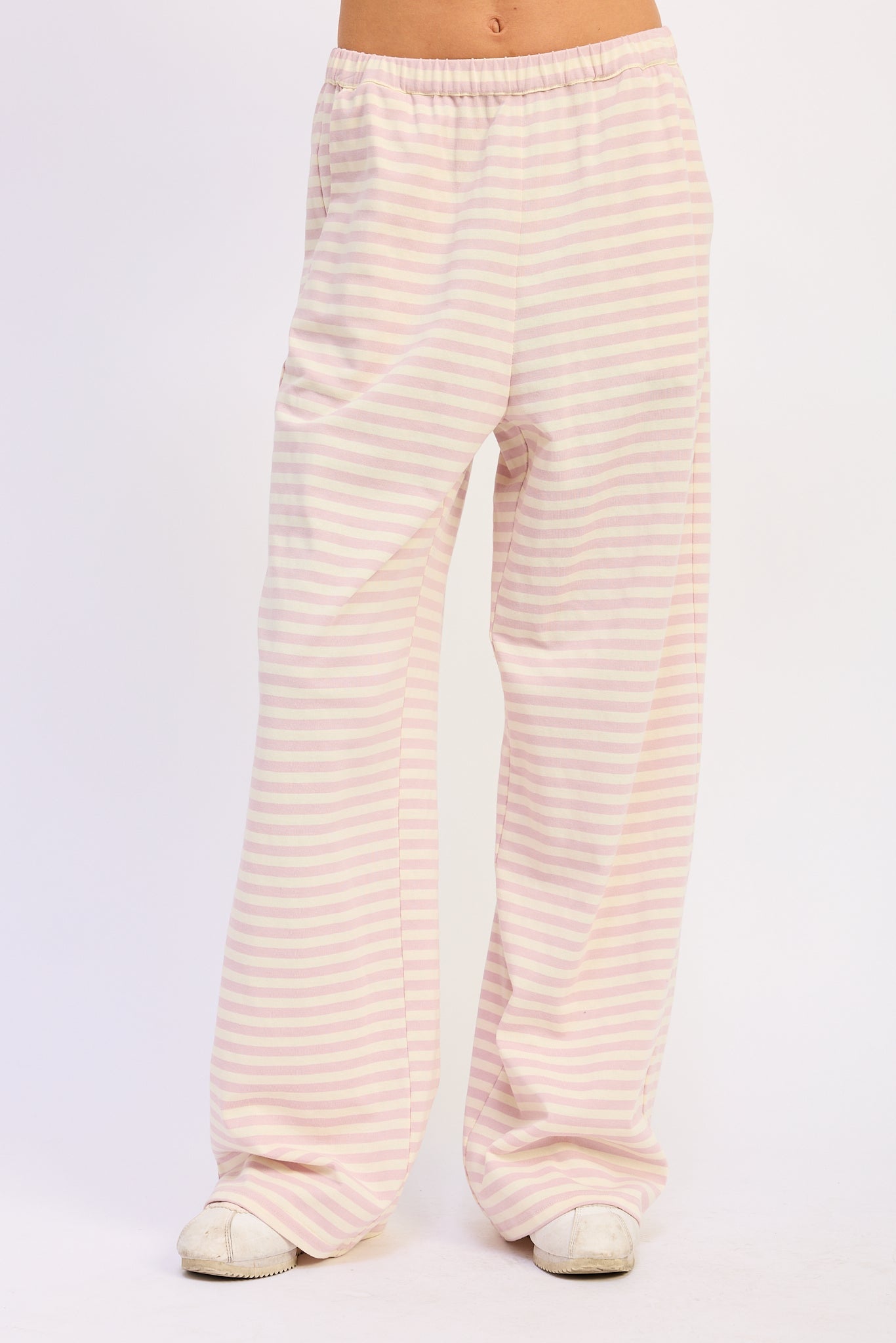 Nerina Striped Pants in Avocado Ivory Stripe - front view