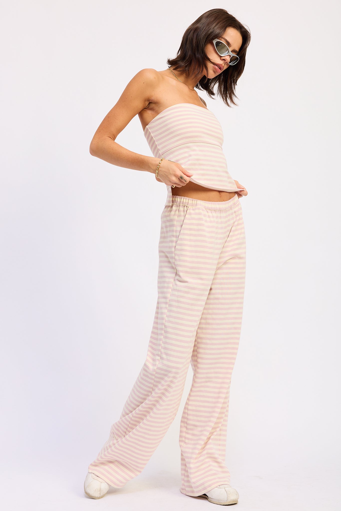 Nerina Striped Pants in Pink Ivory Stripe - back view