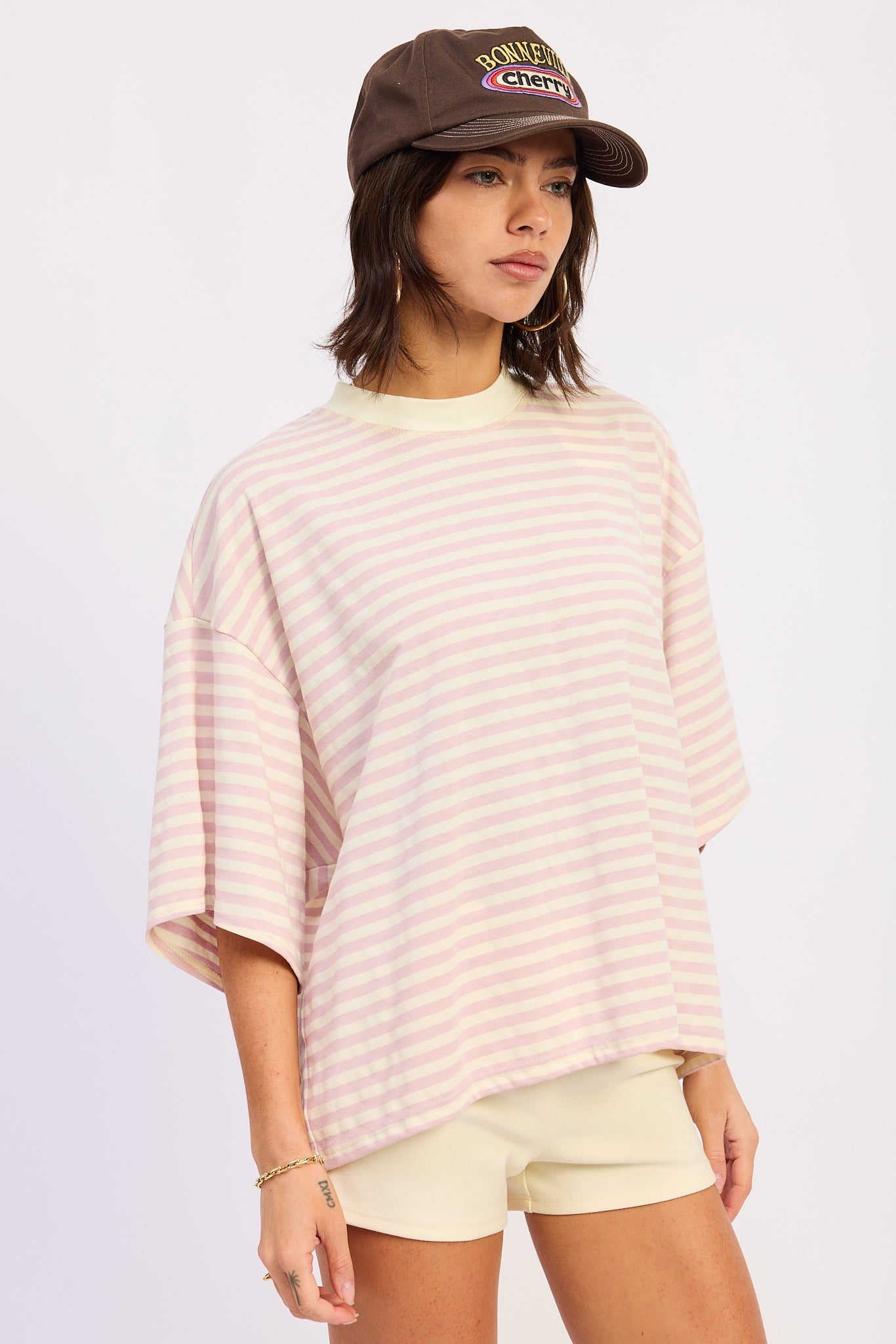 Nerina Oversized Shirt in Pink Ivory Stripe - back view