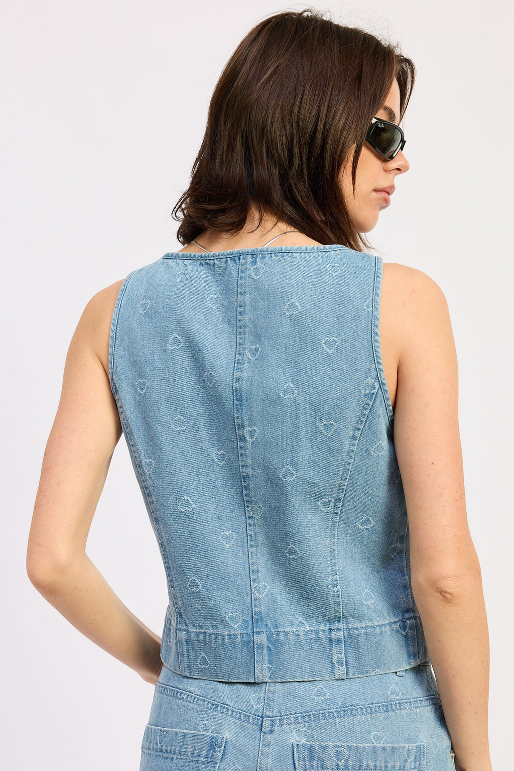 Solene Tie Top in Light Blue Denim - side view