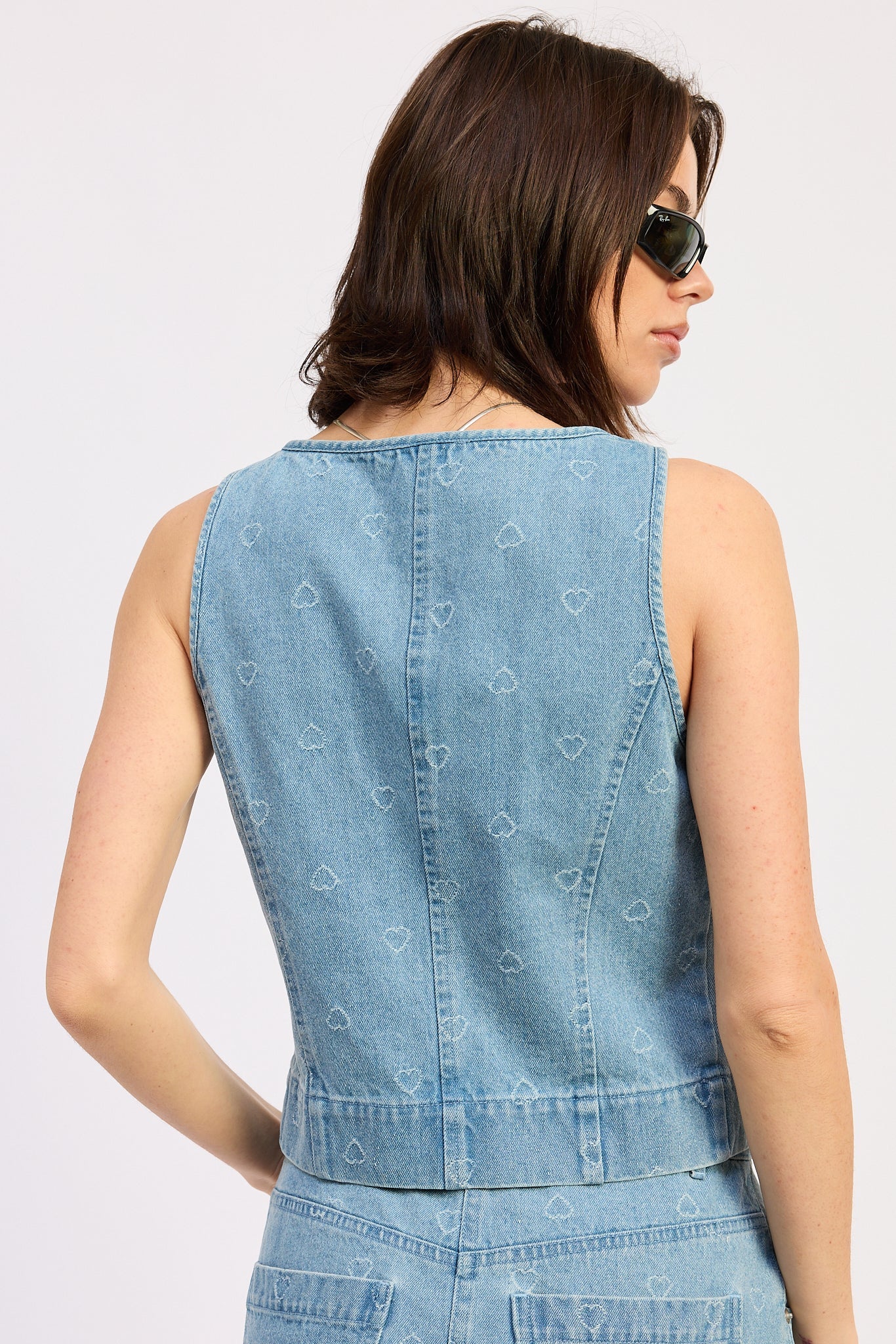 Solene Tie Top in Light Blue Denim - side view