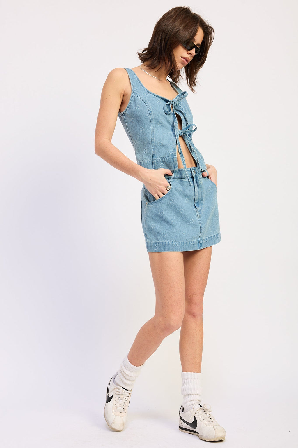 Solene Mini Skirt in Light Blue Denim - back view