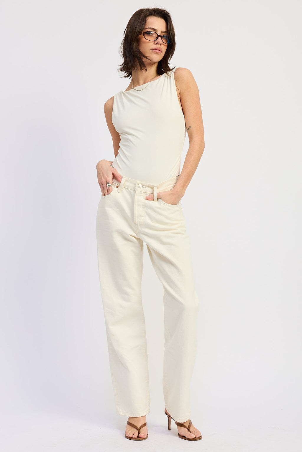 Solara Bodysuit in Off-White - styled outfit view