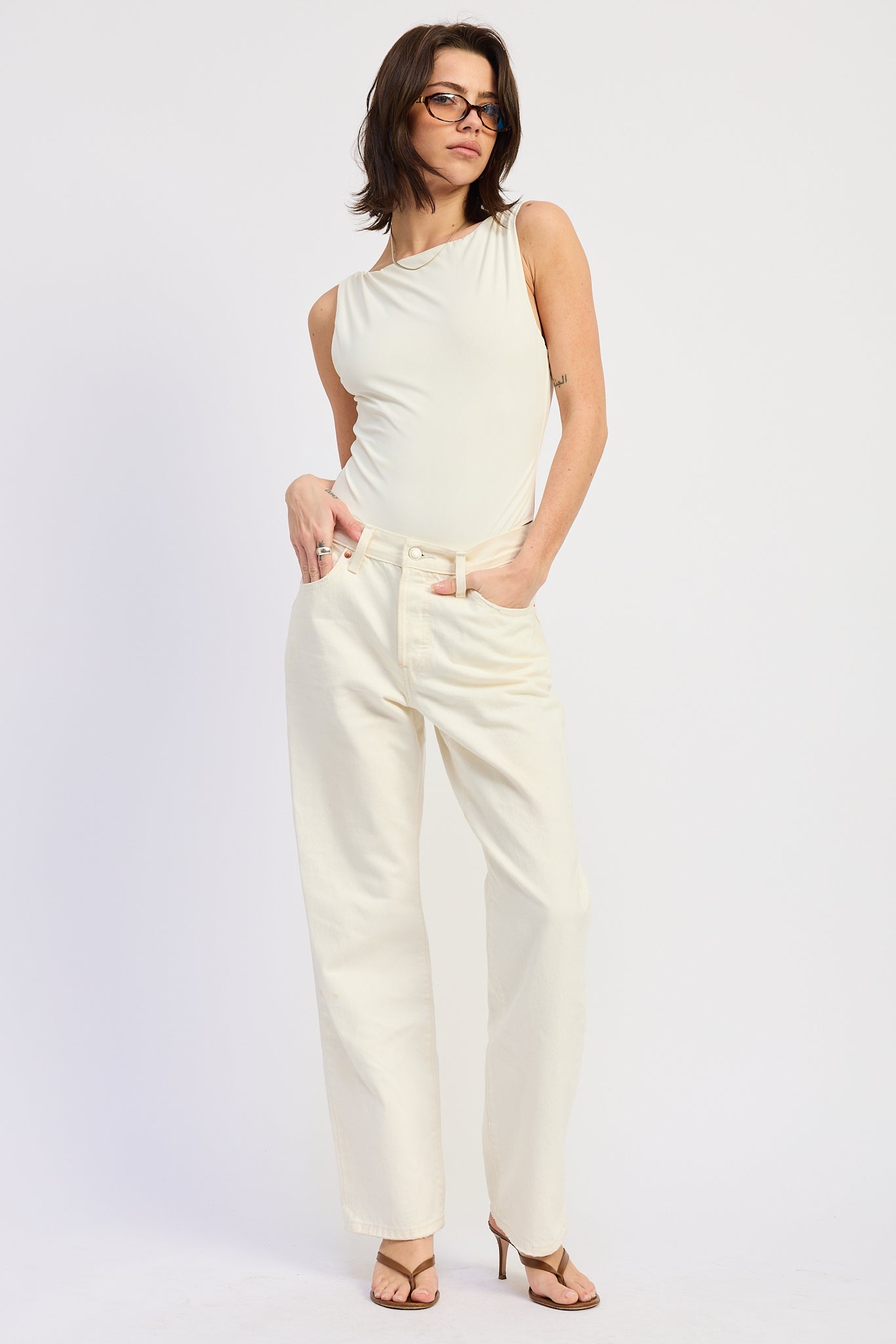 Solara Bodysuit in Off-White - styled outfit view